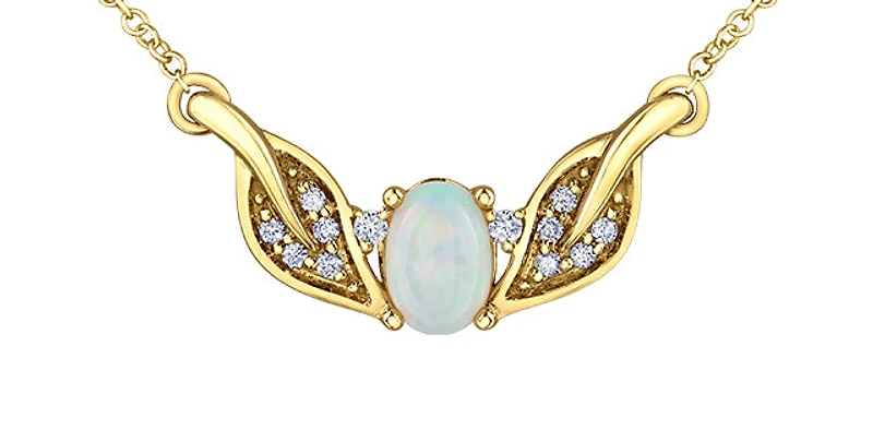10K Yellow Gold 0.50cttw Opal and 0.10cttw Diamond Necklace - 18 Inches