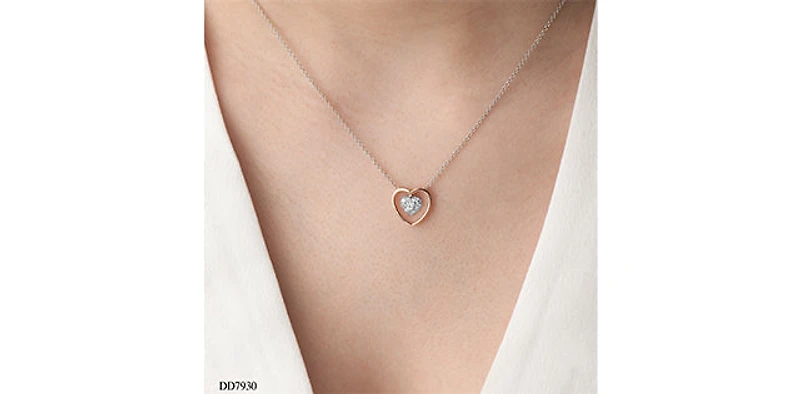 10K White & Rose Gold 0.20cttw Diamond Double Heart Pendant, 18"