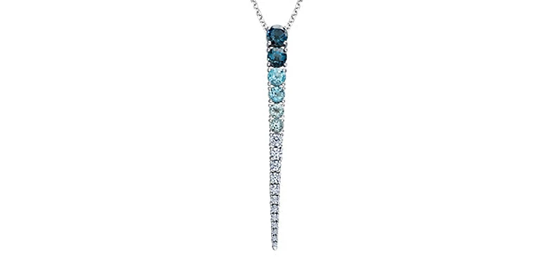 14K Gold 1.00cttw Canadian Diamond and Blue Topaz Pendant, 18"