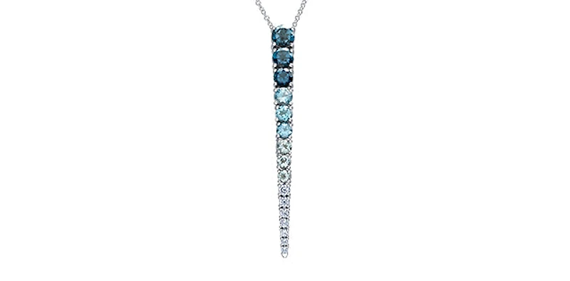14K Gold 0.25cttw Canadian Diamond and Blue Topaz Pendant, 18"
