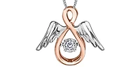10K Rose Gold & White Gold 0.05cttw Diamond Angel Pendant, 18"