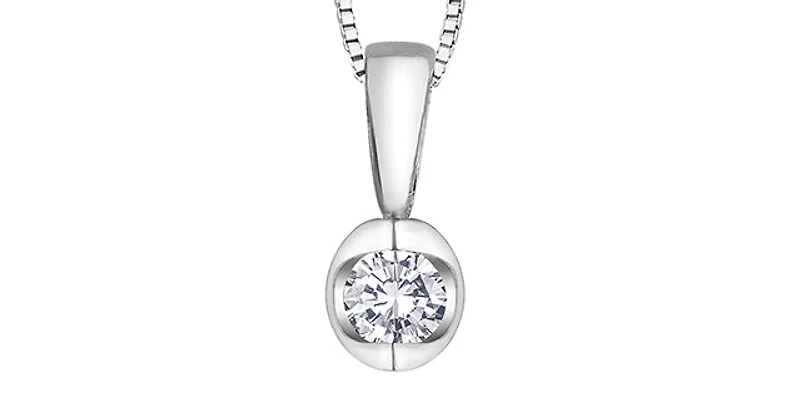 14K White Gold 0.10cttw Round Cut Diamond Pendant, 18"
