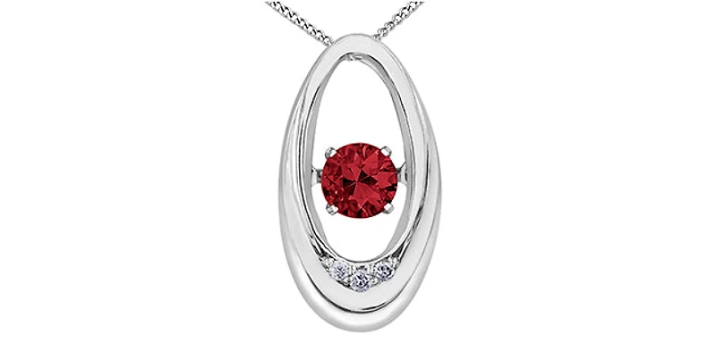 10K White Gold 0.12cttw Genuine Ruby & Diamond Pendant, 18"