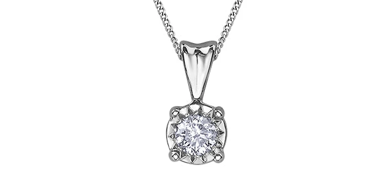 10K White Gold 0.20cttw Diamond Solitaire Pendant, 18"