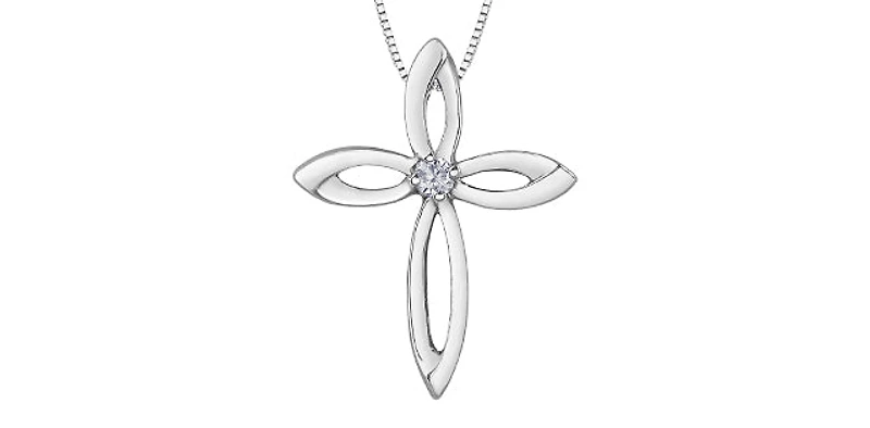 Sterling Silver 0.075cttw Diamond Cross Pendant, 18"
