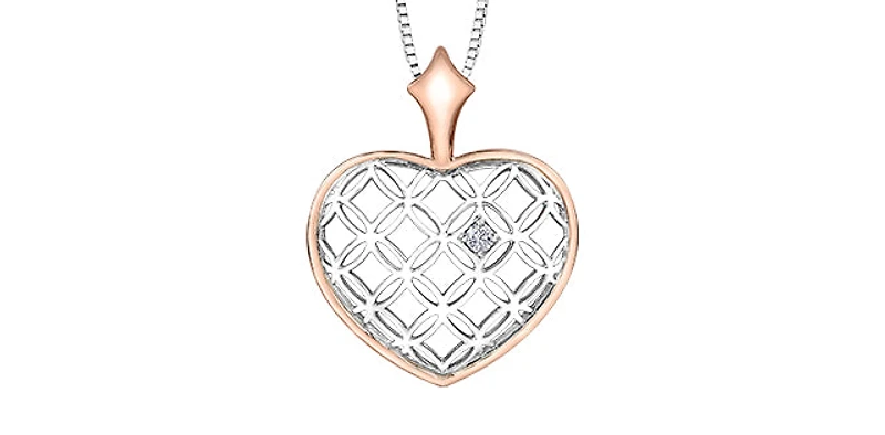 10K White & Rose Gold 0.142cttw Canadian Diamond Heart Necklace, 18"