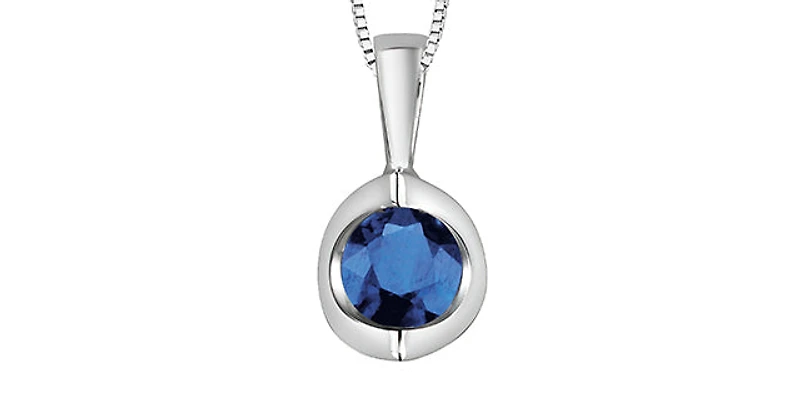 10K White Gold Genuine Sapphire Pendant