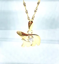 14K Yellow Gold 0.24cttw Diamond Mother and Cub Necklace with Singapore Chain (Spring Clasp) - Adjustable 16 & 18 Inches
