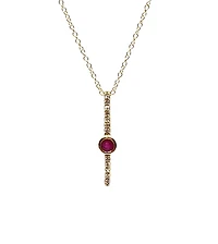 10K Yellow Gold 0.08cttw (2.5mm) Ruby and 0.05cttw Diamond Necklace with Cable Chain (Spring Clasp) - Adjustable 17 - 18 Inches