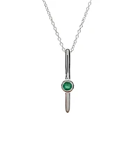 10K White Gold 0.07cttw (2.50mm) Emerald and 0.05cttw Diamond Necklace with Cable Chain (Spring Clasp) - Adjustable 17 - 18 Inches