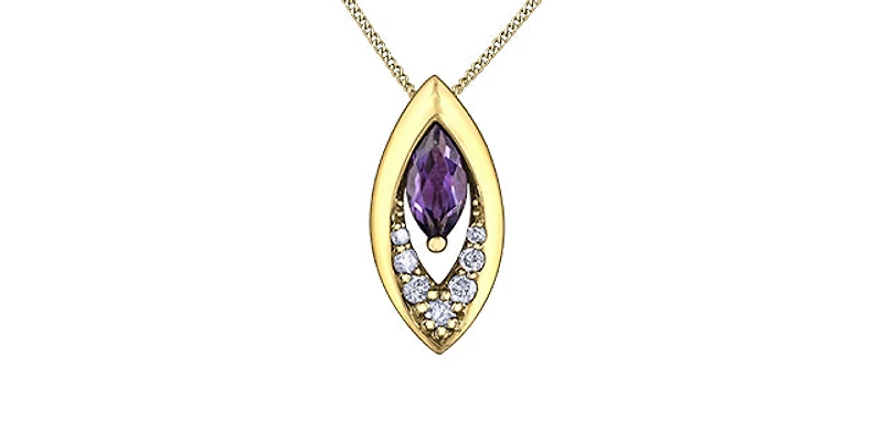 10K Yellow Gold Amethyst and Diamond Pendant