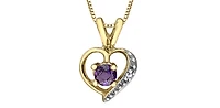 10K Yellow Gold Amethyst and Diamond Heart Pendant, 18"