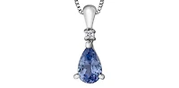 10K White Gold Genuine Tanzanite & Diamond Pendant - 18"