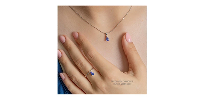 10K White Gold Genuine Tanzanite & Diamond Pendant - 18"