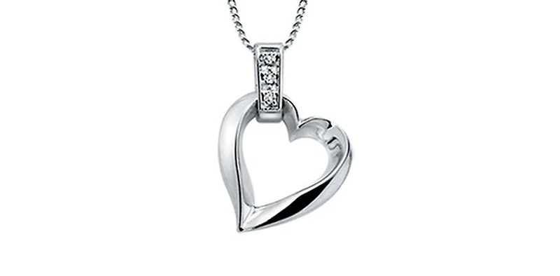 10K White Gold 0.02cttw Diamond Heart Pendant, 18"