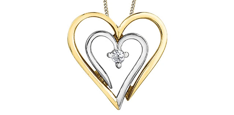 10K Yellow Gold 0.04cttw Canadian Diamond Heart Pendant, 18"