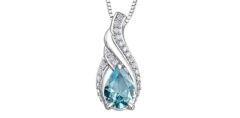 10K White Gold 1.40cttw Blue Topaz & 0.10cttw Diamond Pendant, 18"