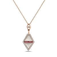 14K Rose Gold Ruby, Mother of Pearl and Diamond Necklace, 18"