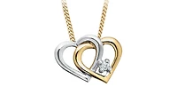 10K White & Yellow Gold 0.01cttw Diamond Double Heart Pendant, 18"