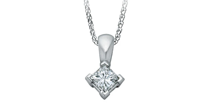 14K White Gold 0.13cttw Princess Cut Canadian Diamond Solitaire Pendant, 18"