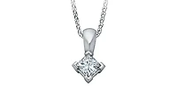 14K White Gold 0.13cttw Princess Cut Canadian Diamond Solitaire Pendant, 18"