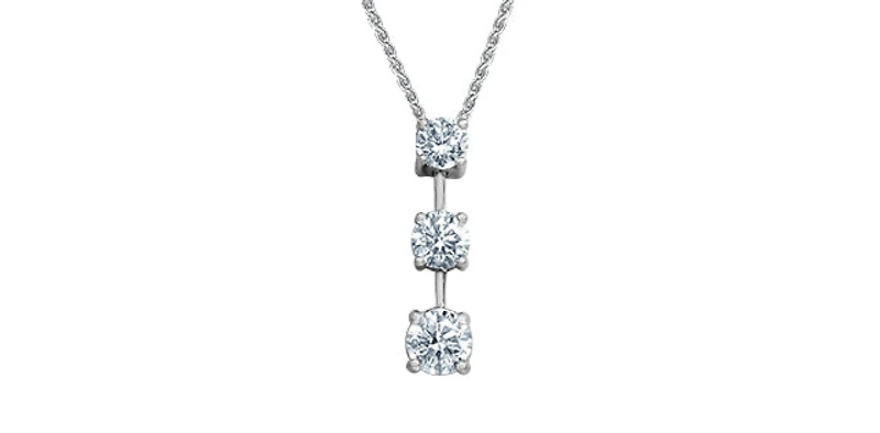 14K White Gold 1.51cttw Lab Grown Diamond Solitaire Necklace with Rolo Chain (Lobster Clasp) - Adjustable 16 - 18 Inches