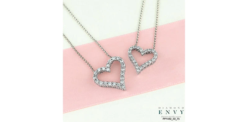 10K White Gold 0.75cttw Diamond Heart Pendant, 18"