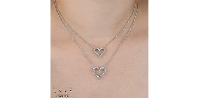 10K White Gold 0.75cttw Diamond Heart Pendant, 18"