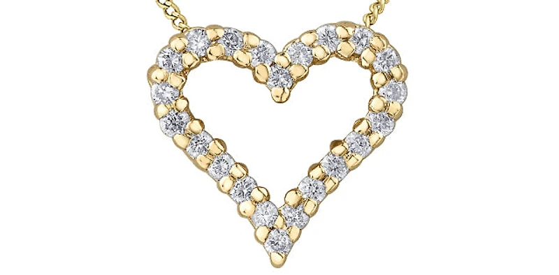 10K Yellow Gold 0.125cttw Diamond Heart Pendant, 18"