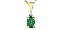 10K Yellow Gold Oval Cut Emerald and Diamond Pendant, 18"