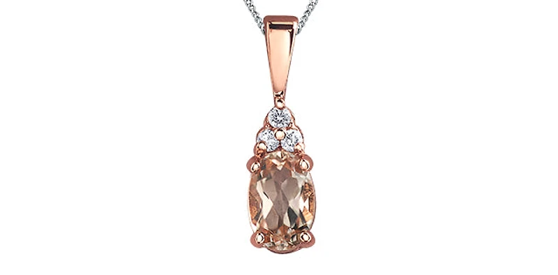 10K Rose Gold 0.40cttw Morganite & 0.03cttw Diamond Pendant, 18"