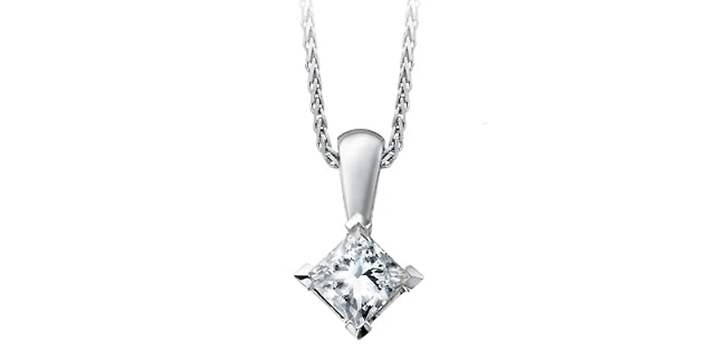 10K White Gold 0.123cttw Princess Cut Canadian Diamond Pendant, 18"