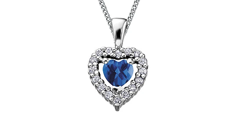 10K White Gold  Sapphire and Diamond Pulse Pendant - 18 inches