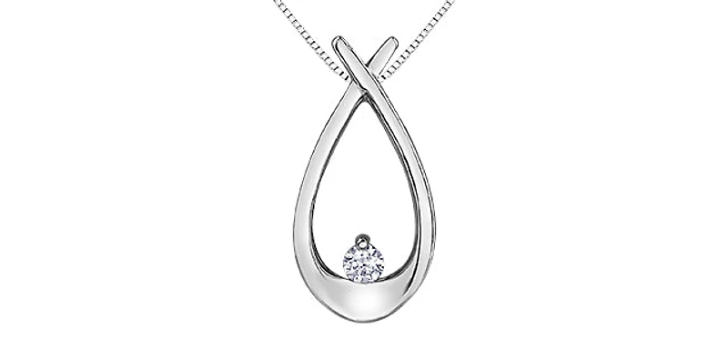 10K White Gold 0.043cttw Diamond Pendant, 18"