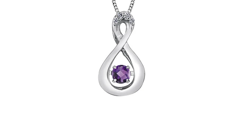 10K White Gold Amethyst and Diamond "Pulse" Pendant - 18"