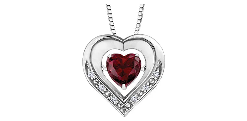 Sterling Silver Created Ruby and Diamond Pulse Necklace, 18"