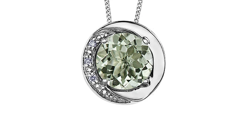 10K White Gold Green Amethyst (Prasiolite) and Diamond Pendant, 18"