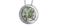 10K White Gold Green Amethyst (Prasiolite) and Diamond Pendant, 18"