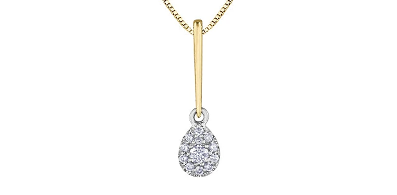 10K Yellow Gold 0.13cttw Diamond Pear Shaped Cluster Solitaire Necklace, 18"