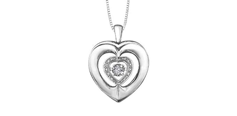 Sterling Silver 0.03cttw Diamond Heart Pulse Pendant, 18"