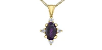 10K Yellow Gold Amethyst and Diamond Pendant - 18"