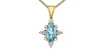 10K Yellow Gold 0.22cttw Aquamarine and 0.03cttw Diamond Pendant, 18"