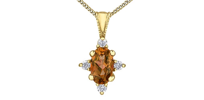 10K Yellow Gold 5x3mm Citrine and 0.03cttw Diamond Pendant