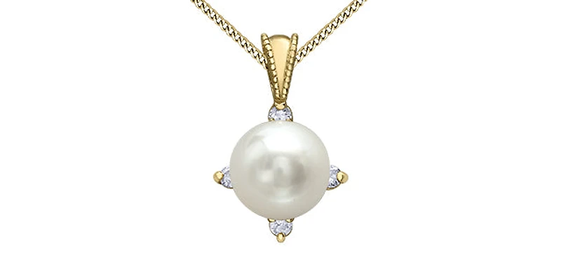 10K Yellow Gold Cultured Pearl and Diamond Pendant