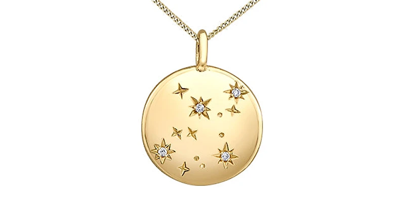 10K Yellow Gold 0.01 cttw Diamond Virgo Pendant, 18"