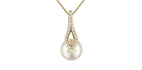 10K Yellow Gold Cultured Pearl and Diamond Necklace, 18"