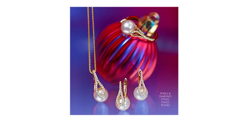 10K Yellow Gold Cultured Pearl and Diamond Necklace, 18"
