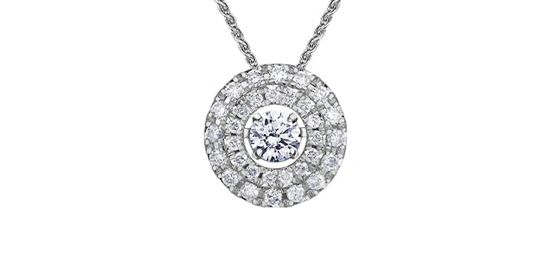 10K White Gold 0.30cttw Diamond Double Eternity Halo Pendant, 18"