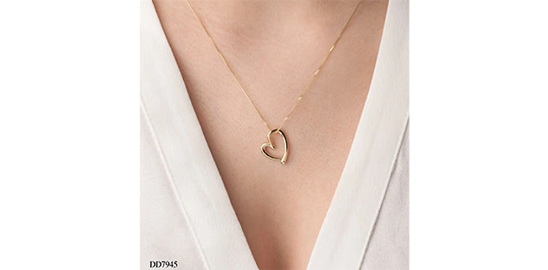 10K Yellow Gold 0.01cttw Diamond Heart Pendant, 18"