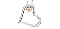 Sterling Silver & 10K Rose Gold 0.02cttw Diamond Double Heart Pendant, 18"